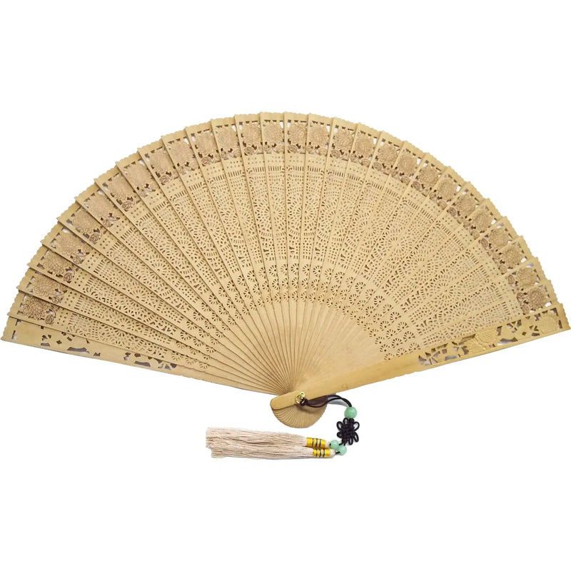 Overseas Production Sandalwood Fan, 2022 New Arrival No.2, Faceted Sunflower, with fan case and paulownia box