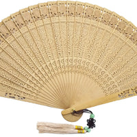 Overseas Production Sandalwood Fan, 2022 New Arrival No.2, Faceted Sunflower, with fan case and paulownia box