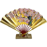 Eventail décoratif des quatre saisons, set de quatre, avec support d'éventail et boîte en paulownia, printemps, été, automne et hiver.