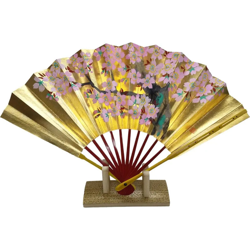 Spring Decorative fan, cherry blossom, with fan stand and box