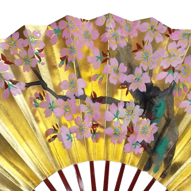 Eventail décoré printemps, fleurs de cerisier, avec support d'éventail et boîte