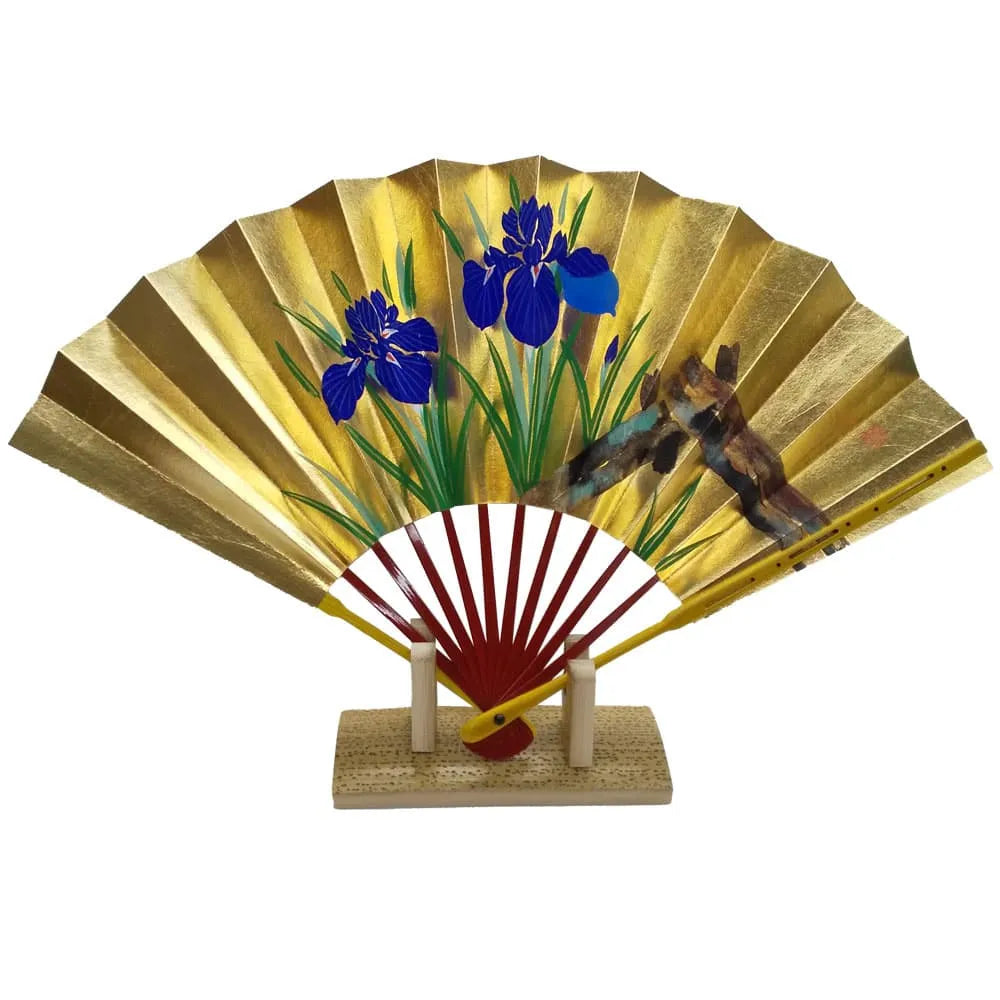 Summer decorative fan, ayame, with fan stand and box
