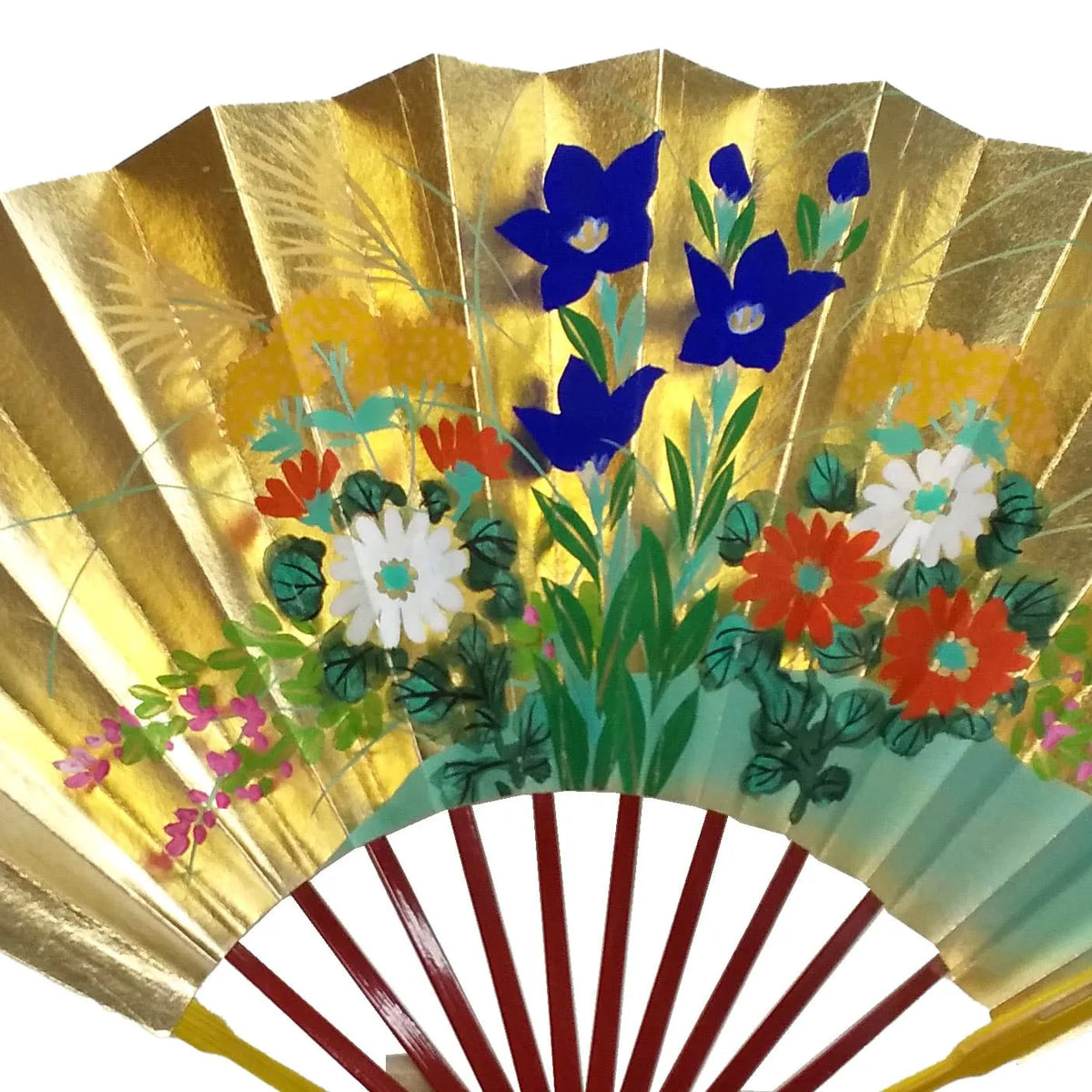 Autumn: Decorative fan, autumn grass, with fan stand and box