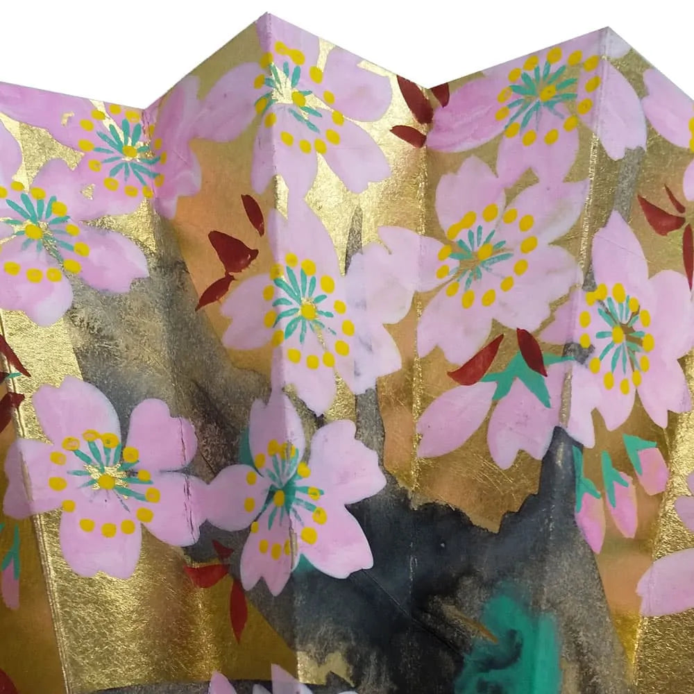 Eventail décoré printemps, fleurs de cerisier, avec support d'éventail et boîte