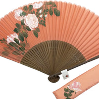 White rose illustration on silk fan, hand-painted + silk fan