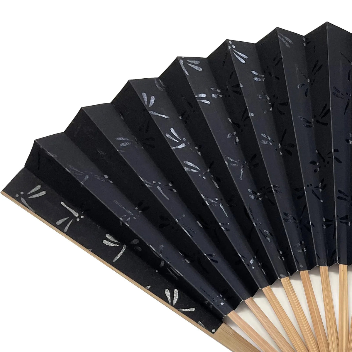 8.5" folding fan, dragonfly, black, with optional fan bag