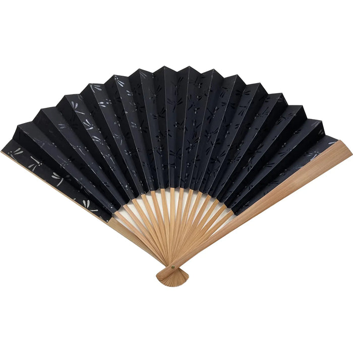 8.5" folding fan, dragonfly, black, with optional fan bag