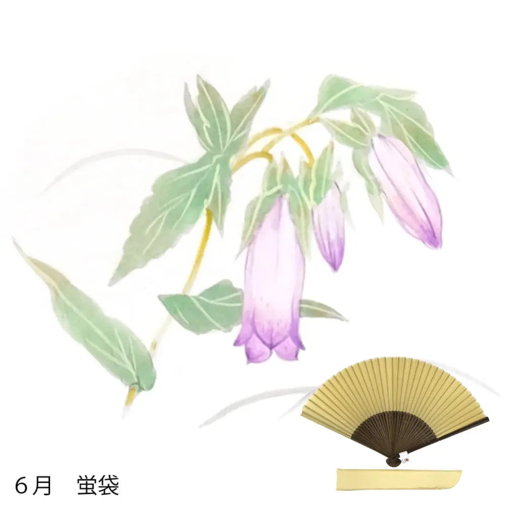 Silk fan, flower pattern for June, hand-painted + silk fan