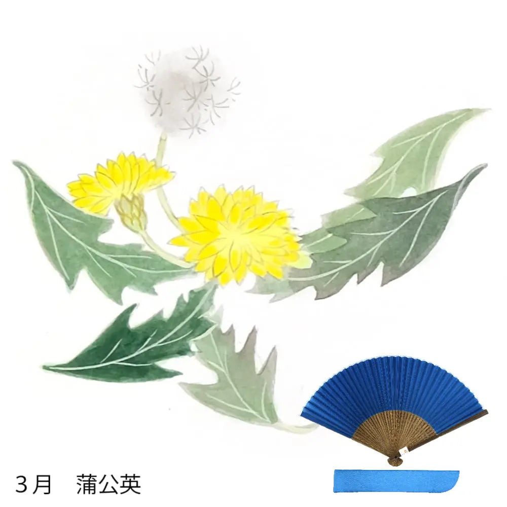 Silk fan with March flower pattern, hand-painted + silk fan