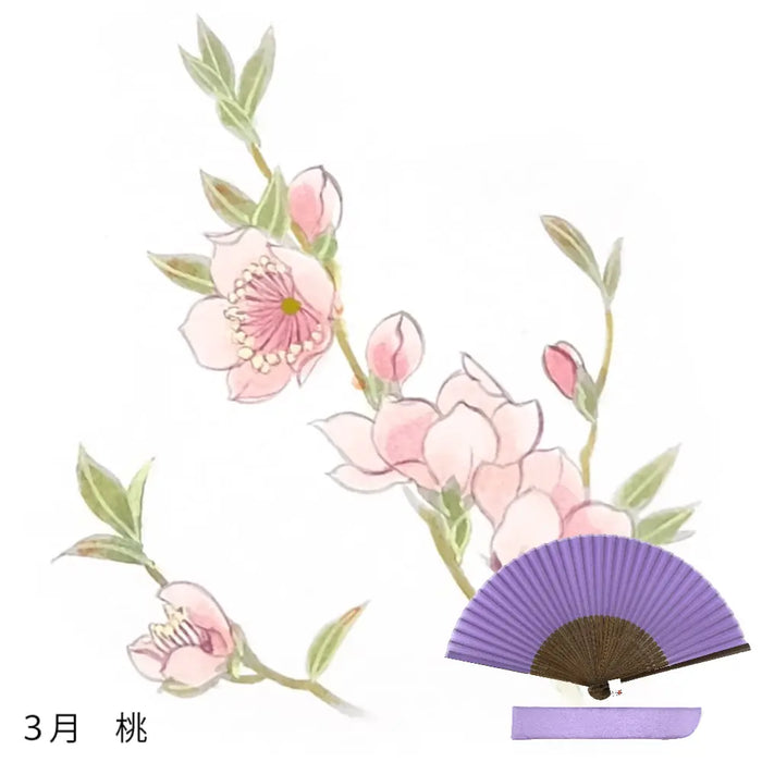 Silk fan with March flower pattern, hand-painted + silk fan