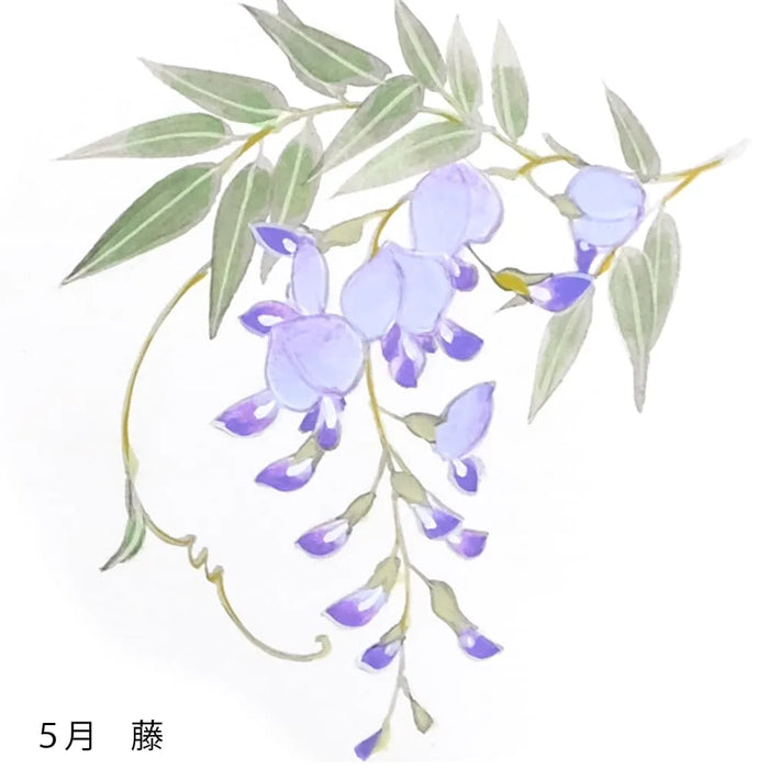 絹扇子へ 5月のお花柄  手描き代+絹扇子