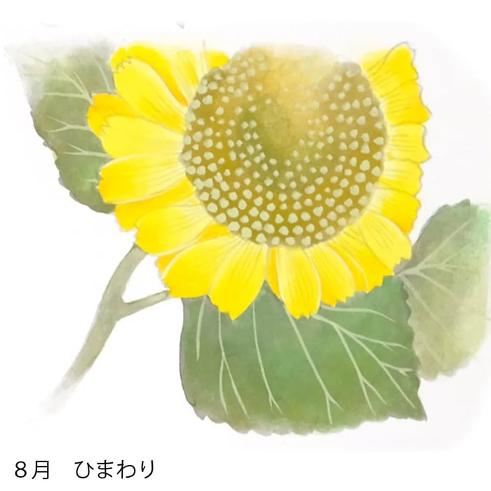 絹扇子へ 8月のお花柄  手描き代+絹扇子