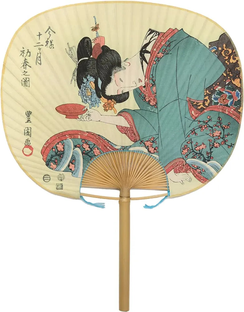 Éventail d'Edo, 12 mois dans le style actuel, Toyokuni, début du printemps (janvier dans le calendrier lunaire).