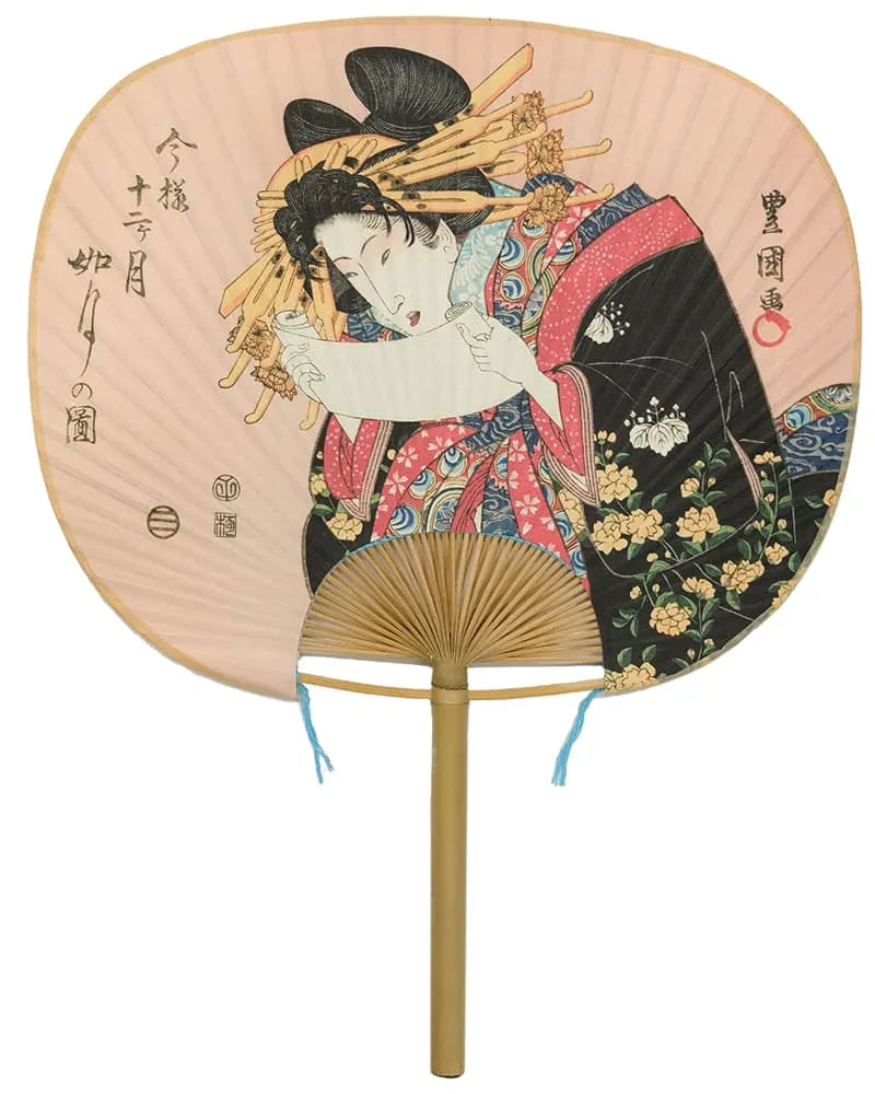 Éventail d'Edo, 12 mois dans le style Ima, Toyokuni, Kisaragi (deuxième mois du calendrier lunaire).