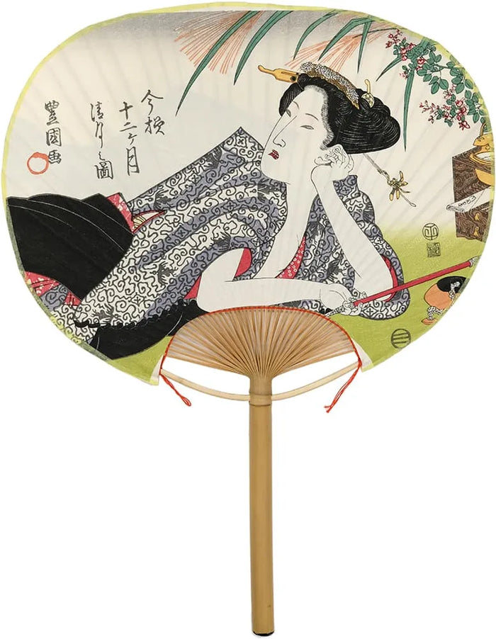 Éventail d'Edo, douze mois dans le style Ima, Toyokuni, Seigetsu (huitième mois du calendrier lunaire).