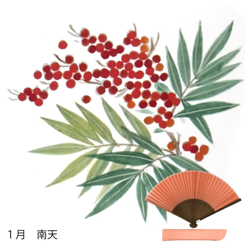 To silk fan, January flower pattern, hand-painted + silk fan