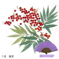 Pour l'éventail en soie, motif de fleurs de janvier, prix peint à la main + éventail en soie.