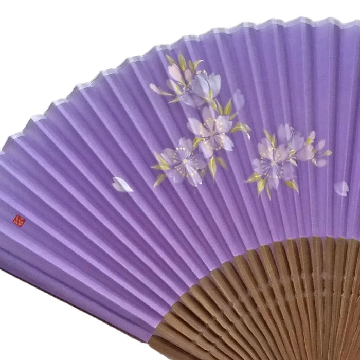 Silk fan, illustration of cherry blossoms, hand-painted + silk fan