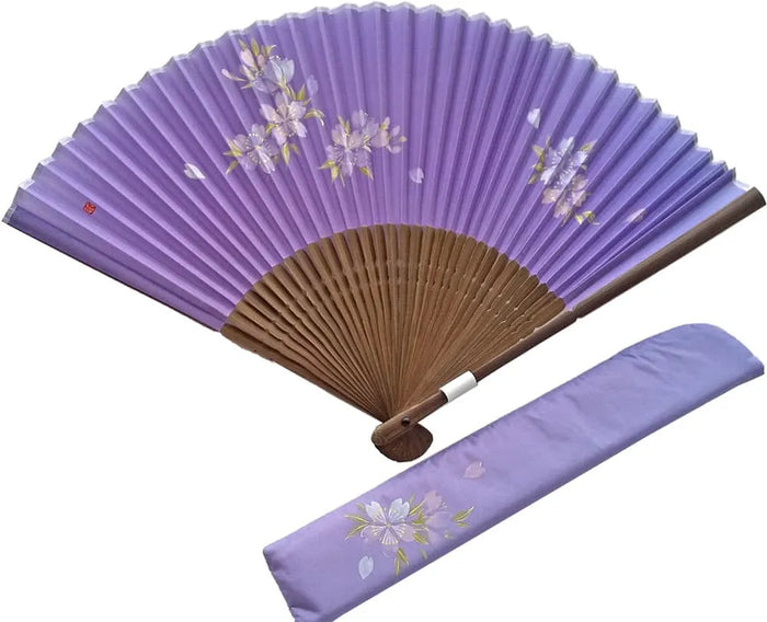 Silk folding fan, cherry blossom illustration, hand-painted by the artist + silk fan