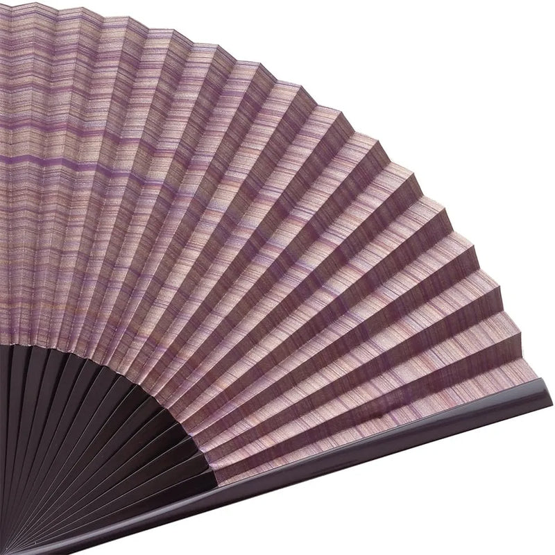Shimebiki-Fächer, doppelseitiges Muster, violett [Nachdruck in Japanlack], mit Paulownia-Schachtel und Beutel, 7,5 cm.