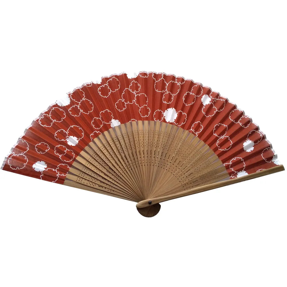 Tenugui Fan No.11, kitcho pattern, snow-wreath, red