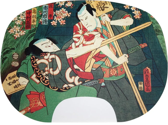 Ibasen-Version eines Fächerbildes Nr. 18 Toyokuni, gravierte Glyzinie.