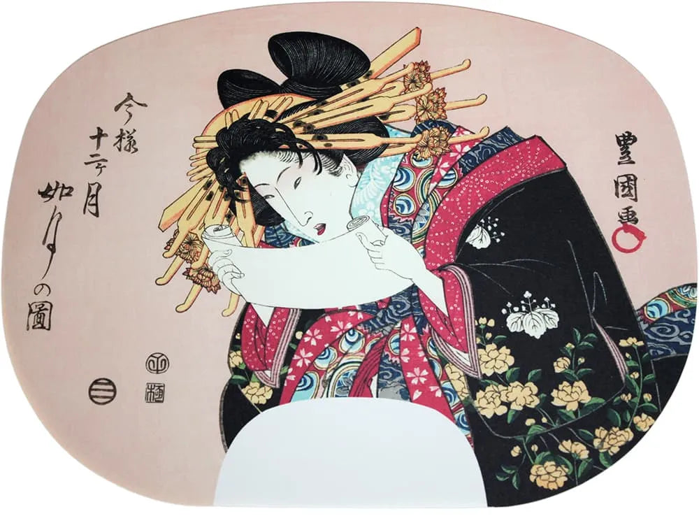 Fächermalerei im Ibasen-Druck, Utagawa Toyokuni I. Die Zwölf Monate des Ima-Yoshu Nr. 2 Kisaragi (zweiter Monat des Mondkalenders).