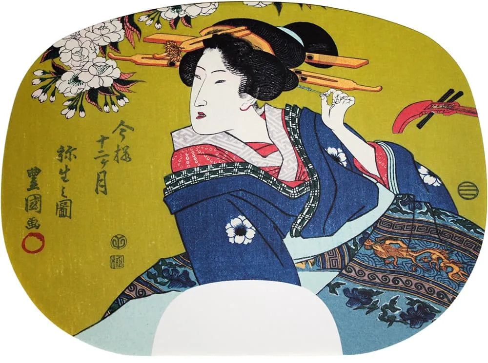 Ibasen-Version eines Fächerbildes von Utagawa Toyokuni I. Zwölf Monate im modernen Stil Nr. 3 Yayoi-Periode (März im Mondkalender).