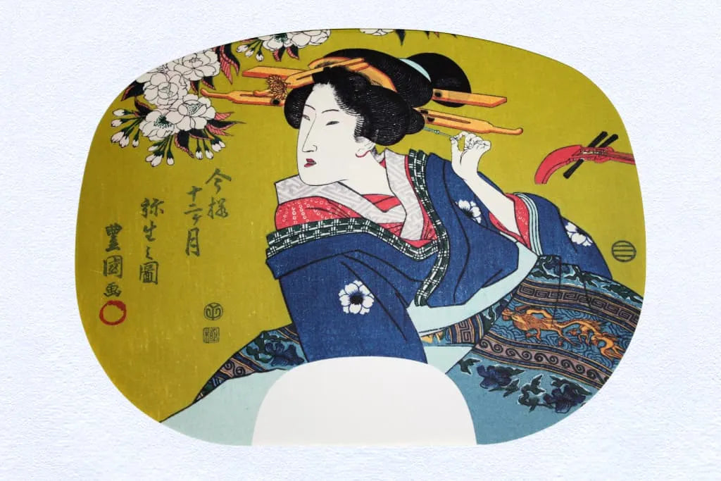 Fan Painting by Utagawa Toyokuni I, No.3, Yayoi Period (March in the lunar calendar)