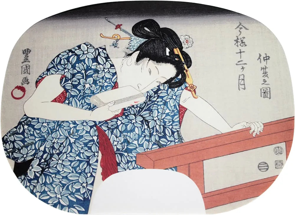 Peintures d'éventail imprimées en ibasen par Utagawa Toyokuni I. Douze mois dans le style moderne n° 5 Naka (mai dans le calendrier lunaire).