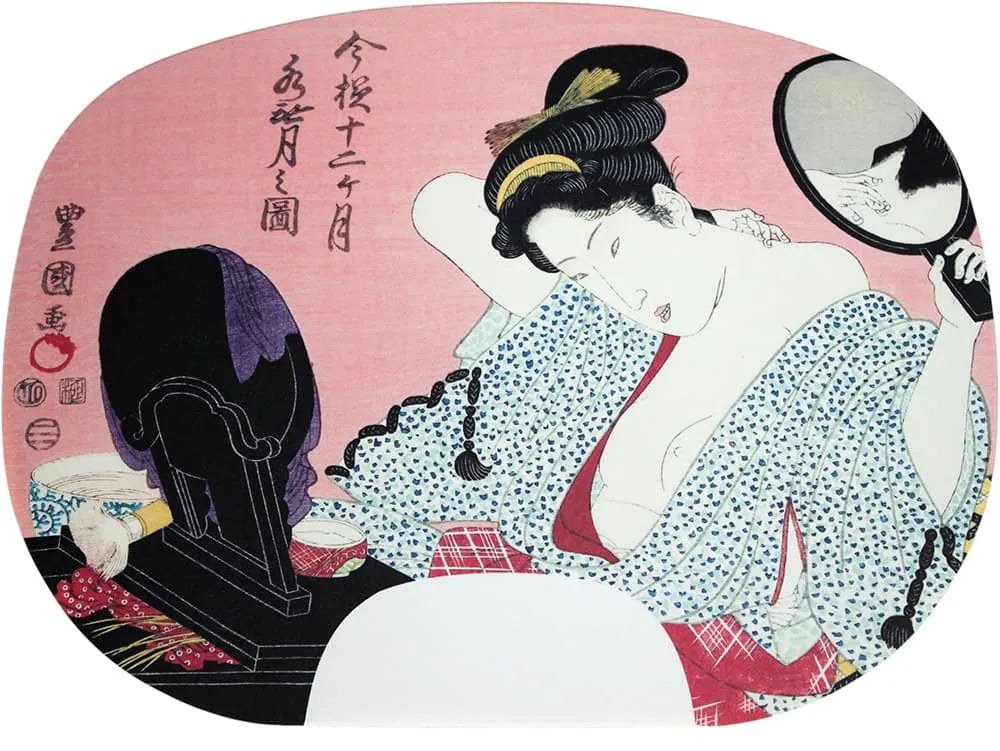 Peintures d'éventail imprimées en ibasen par Utagawa Toyokuni I. Douze mois dans le style moderne n° 6, Mizunashi (juin dans le calendrier lunaire).