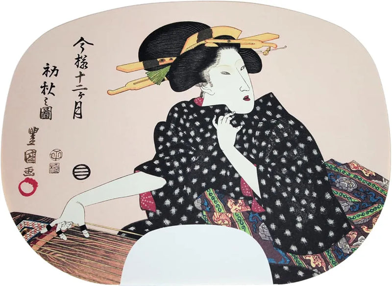 Version ibasen d'une peinture d'éventail d'Utagawa Toyokuni I. Douze mois en style moderne n° 7 Début de l'automne (septième mois du calendrier lunaire).